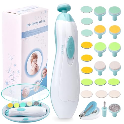 Baby Nail Trimmer Electric Nail File Baby Nail Clippers, 24 in 1 Safe Nail Filer Grinder Kit for Newborn Infant Toddler Kids or Adults Toes Fingernails Care Trim Polish, Led Light and Grinding Heads