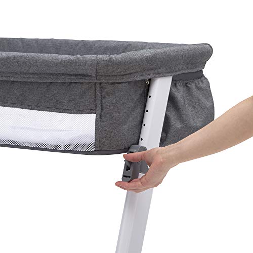 Simmons Kids By The Bed City Sleeper Bassinet - Adjustable Height Portable Crib with Wheels & Airflow Mesh, Grey Tweed