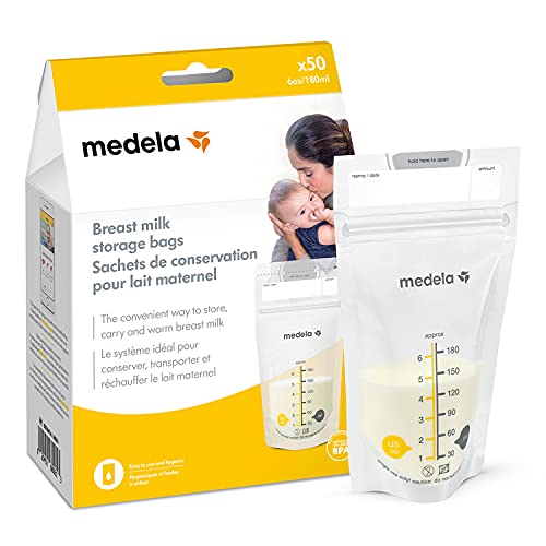 Medela Breastmilk Storage Bags, Ready to Use Breast Milk Storing Bags for Breastfeeding, Self Standing Bag, Space Saving Flat Profile, 50 Count (Pack of 1)