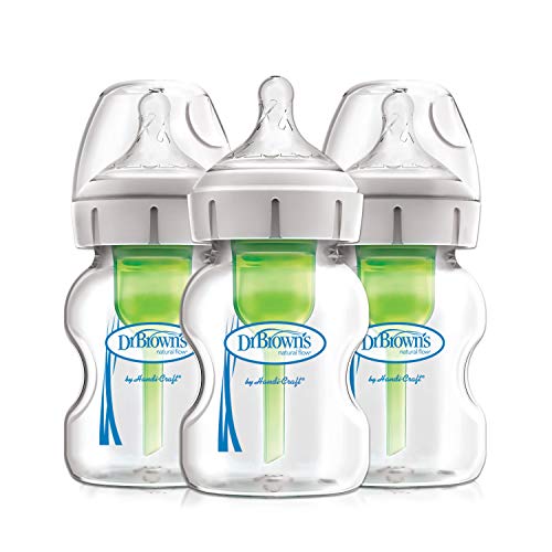 Dr. Brown's Natural Flow Anti-Colic Options+ Wide-Neck Glass Baby Bottles 5 oz/150 mL, with Level 1 Slow Flow Nipple, 3 Pack, 0m+