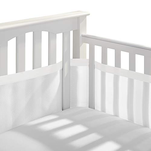 BreathableBaby Breathable Mesh Crib Liner - Deluxe Muslin Collection - White - Fits Full-Size Four-Sided Slatted and Solid Back Cribs - Anti-Bumper