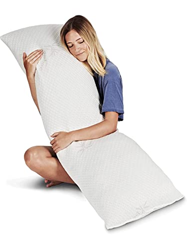 Snuggle-Pedic Body Pillow for Adults - White Pregnancy Pillows w/Shredded Memory Foam - Firm Maternity Side Sleeper Pillow for Adults - Long Cuddle Pillow for Bed - 20x54 Full Body Pillow