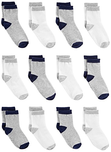 Simple Joys by Carter's Unisex Babies' Crew Socks, 12 Pairs, Grey/White, 0-6 Months
