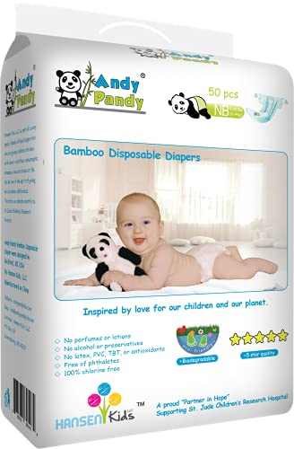 Eco Friendly Premium Bamboo Disposable Diapers by Andy Pandy - XL - for Babies Weighing 26+ lbs - X-Large (Pack of 62)