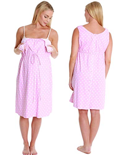 Baby Be Mine 3 in 1 Labor/Delivery/Nursing Gown Maternity (S/M, Pink Polka Dot)