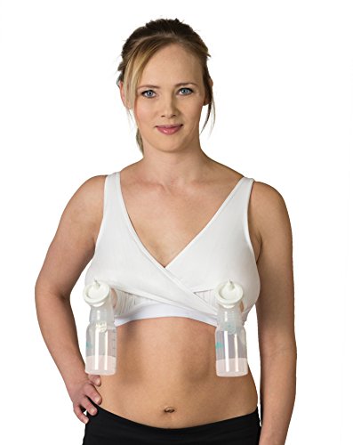 Essential Pump&Nurse All in One Nursing and Hands Free Pumping Bra, US Company, White S