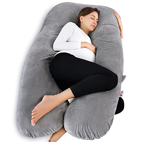 Meiz Pregnancy Pillow, U Shaped Full Body Pillow, Pregnancy Pillows for Sleeping, Maternity Pillow for Pregnant Women with Removable Velvet Cover (60 Inch, Gray)