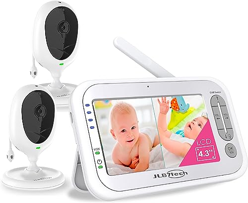 JLB7tech Split-Screen Video Baby Monitor with 2 Cameras and 4.3