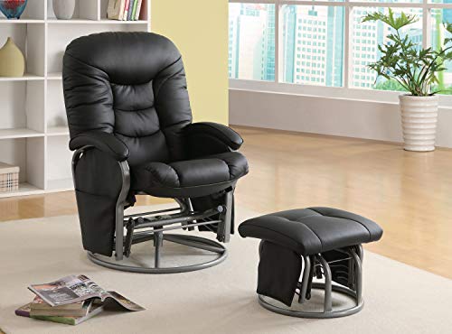 COASTER Leatherette Glider Recliner with Matching Ottoman Black