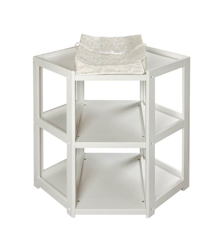 Badger Basket Corner Diaper Changing Table with Storage Shelves and Contoured Pad for Baby - White