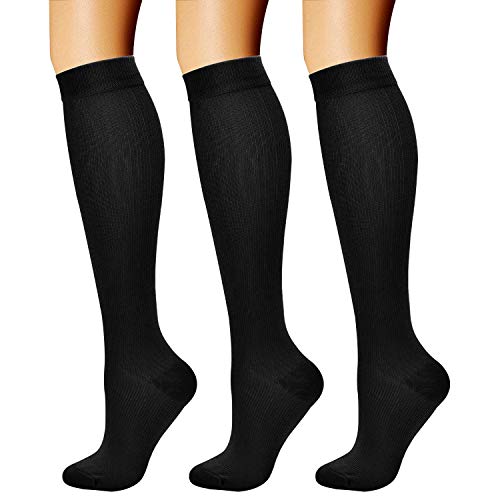 CHARMKING Compression Socks for Women & Men Circulation (3 Pairs) 15-20 mmHg is Best Athletic for Running, Flight Travel, Support, Cycling, Pregnant - Boost Performance, Durability (S/M, Black)