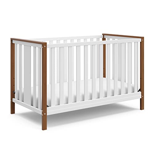 Storkcraft Modern Pacific 4-in-1 Convertible Crib (White with Vintage Driftwood) – GREENGUARD Gold Certified, Converts from Baby Crib to Toddler Bed and Full-Size Bed, Adjustable Mattress Support Base