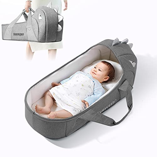 SUNVENO Moses Basket Newborn Infant Travel Carrycot for Baby 0-12 Months (Grey)