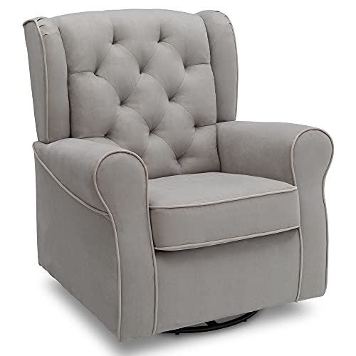 Delta Children Emerson Upholstered Glider Swivel Rocker Chair, Dove Grey with Soft Grey Welt