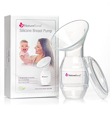 NatureBond Manual Breast Pump Standard Kit, +Lid +Pouch, 3.4oz | Silicone Breastfeeding Pump, Extractor de Leche, Nursing Pump