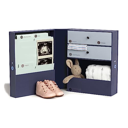 Savor | Baby All-in-One Organizer | Blue – Fabric Bound Acid-Free Newborn Keepsake and Memory Organizer with Labels for Pregnancy, Mother’s Day, Baby Shower, New Baby and Maternity Gifting