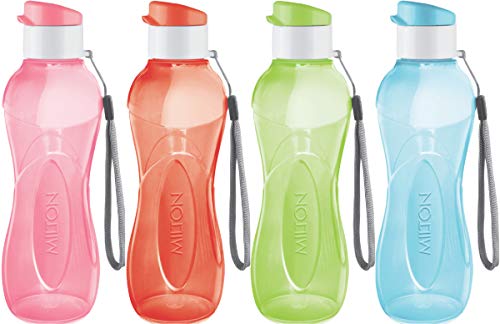 MILTON Water Bottle Kids Reusable Leakproof 17 Oz 4-Pack Plastic Wide Mouth Large Big Drink Bottle BPA & Leak Free with Handle Strap Carrier for Cycling Camping Hiking Gym Yoga - Bright Colors