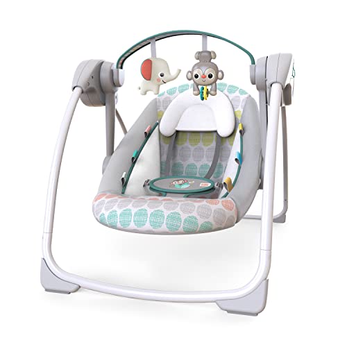 Bright Starts Portable Automatic 6-Speed Baby Swing with Adaptable Speed, Taggies, Music, Removable -Toy Bar, 0-9 Months 6-20 lbs (Whimsical Wild)