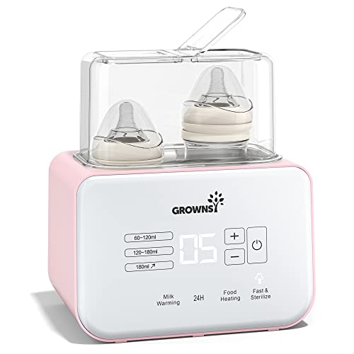 Baby Bottle Warmer, Grownsy 8-in-1 Fast Milk Warmer with Timer Breastmilk or Formula, Fits 2 Bottles, Accurate Temperature Control, with Defrost, Sterili-zing, Keep, Heat Baby Food Jars Function