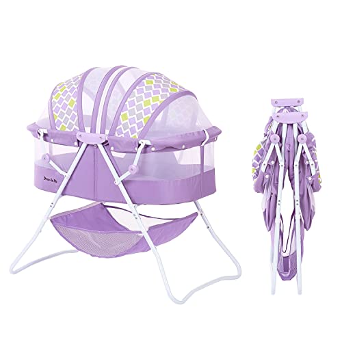 Dream On Me Karley Bassinet in Periwinkle, Lightweight Portable Baby Bassinet, Quick Fold and Easy to Carry , Adjustable Double Canopy, Indoor and Outdoor Bassinet with Large Storage Basket.