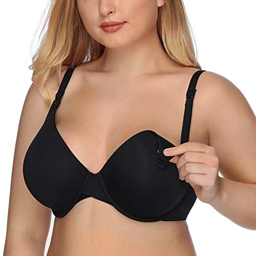 DotVol Women’s Full Coverage Underwire Lightly Lined Criss Cross Maternity Nursing Bra for Breastfeeding(42D, Black)