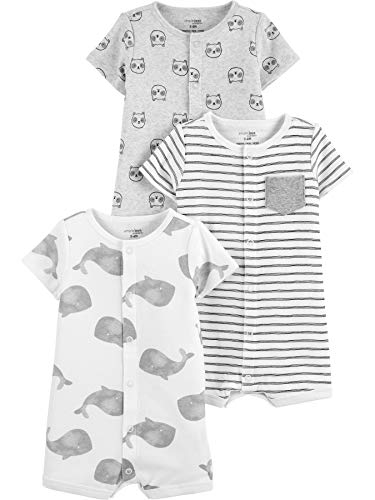 Simple Joys by Carter's Unisex Babies' Snap-Up Rompers, Pack of 3, Whales/Stripe/Panda, 18 Months