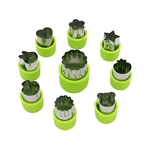 LENK Vegetable Cutter Shapes Set,Mini Pie,Fruit and Cookie Stamps Mold,Cookie Cutter Decorative Food,for Kids Baking and Food Supplement Tools Accessories Crafts for Kitchen,Green,9 Pcs