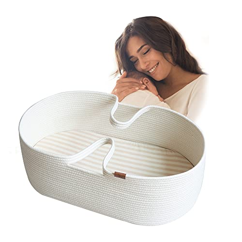 ICEBLUE HD Cotton Rope Newborn Moses Basket Bassinet Cradle Baby Nest Bed with Foam Mattress