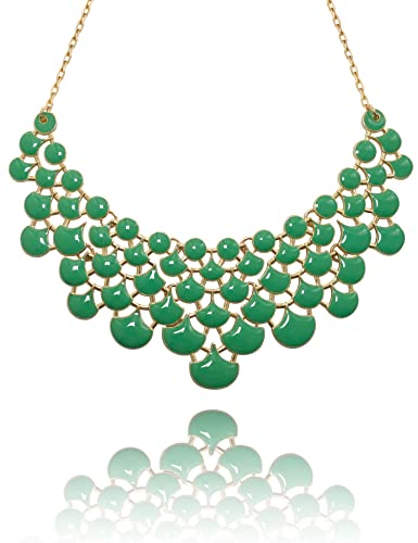 Jane Stone Fashion Statement Collar Necklace Vintage Openwork Bib Costume Jewelry (emerald)