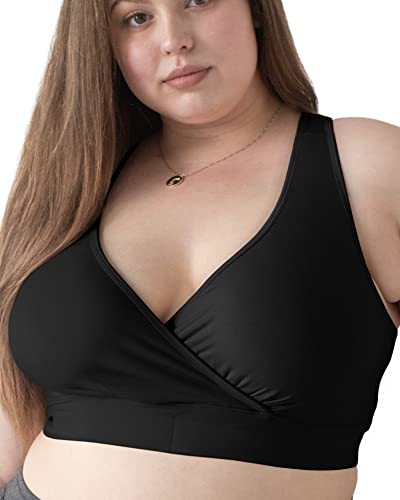 Kindred Bravely French Terry Racerback Busty Nursing Sleep Bra for E, F, G, H, I Cup | Maternity Bra for Breastfeeding (Black, Large-Busty)