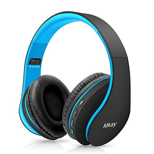 MKay Bluetooth Headphones Wireless, Boys Over Ear Headset V5.0 with Microphone, Foldable & Lightweight, Support Tf Card MP3 Mode and Fm Radio for Cellphones Laptop TV(Black-Blue)