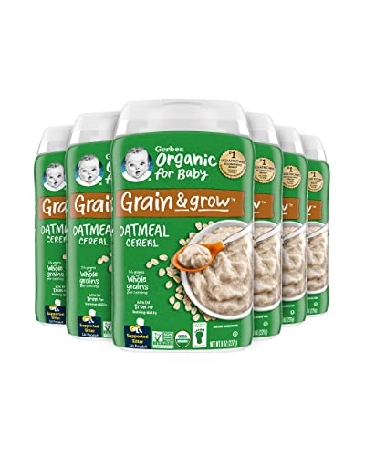 Gerber Baby Cereal Organic 1st Foods, Grain & Grow, Oatmeal, 8 Ounces (Pack of 6)