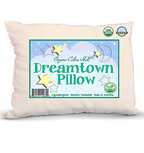 Dreamtown Kids Organic Big Kid Size Pillow with Organic Cotton Shell - 16 x 22 Perfect Size - Soft and Hypoallergenic - Made in The USA - Machine Washable