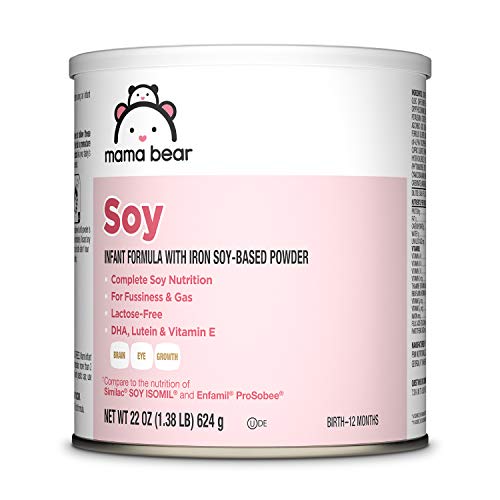 Amazon Brand - Mama Bear Soy Based Powder Infant Formula with Iron, for Fussiness & Gas, Lactose-Free, 22 Ounce (Pack of 1)