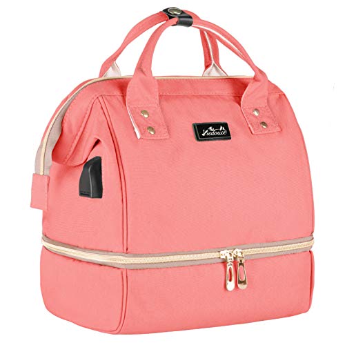 Viedouce Nappy Backpack, Changing Nappy Bag, Lunch Bag Insulated, Picnic Bag for Travel, Waterproof Oxford Baby Travel Diaper Mummy Bag Backpack with Charging Port (Pink 8L)