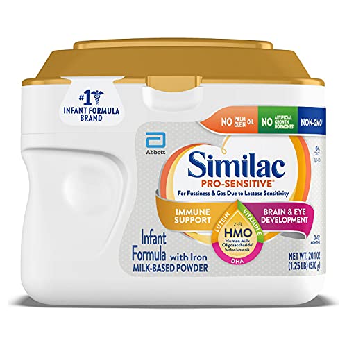 Similac Pro-Sensitive Infant Formula with Iron for Lactose Sensitivity, with 2’FL HMO for Immune Support, Non-GMO, Baby Formula Powder, 20.1oz Tub