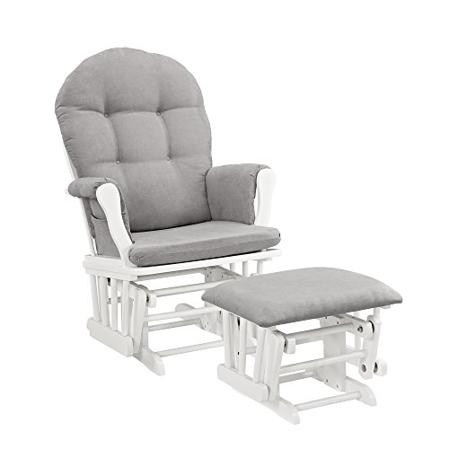 Windsor Glider and Ottoman, Polyester, Wood, Metal, White with Gray Cushion