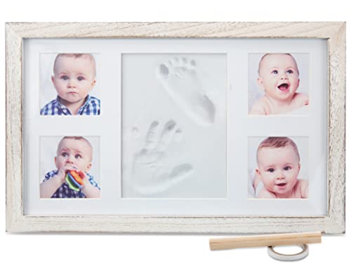 Baby Hand and Footprint Kit - Newborn Keepsake Picture Frame, Inkless Foot & Handprint Clay Mold - Baby Registry, New Mom Baby Shower, Gender Reveal Gift, Personalized Boy or Girl Nursery Photo Prints