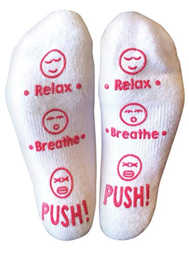Haute Soirée Labor and Delivery Socks - Funny Push Gift for New Mom to Be (Relax, Breathe, Push)