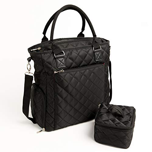 Marigold Breast Pump Bag - Black Quilted Tote for Storing Pump and Transporting Milk. Includes Insulated Cooler and Large Side Pockets That fit Most Pumps Including Spectra & Medela.