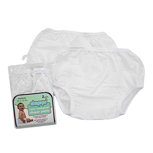 Dappi Waterproof 100% Nylon Diaper Pants, White, Medium Fits 20-25 pounds (2 Count)