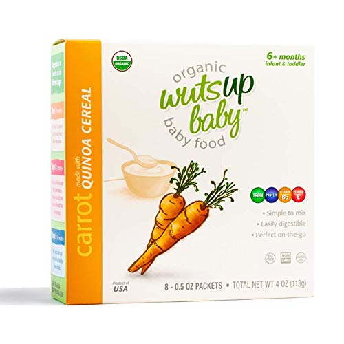 Organic Cereal - WutsupBaby Quinoa Cereal Pouches, Carrot (8 Count) - USDA Certified Organic - Healthy Rice alternative - Vegan & Gluten-Free - Non-GMO