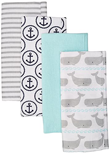 Hudson Baby Unisex Baby Cotton Flannel Burp Cloths, Gray Whale, One Size