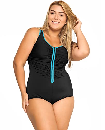 DELIMIRA Women's One Piece Bathing Suit Plus Size Swimsuit Tummy Control Front Zipper Swimwear Multicoloured #3 14