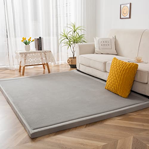 MAXYOYO Grey Coral Velvet Area Rug, Thick Japanese Tatami Mat Living Room Carpet with Non-Slip Backing, Large Solid Color Mat for Bedroom Dormitory Yoga, 78 by 118 inch