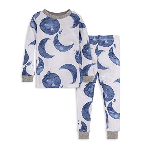 Burt's Bees Baby baby boys Pajamas, Tee Pant 2-piece Pj Set, 100% Organic Cotton and Toddler Pajama Bottoms, Indigo Hello Moon, 4T US