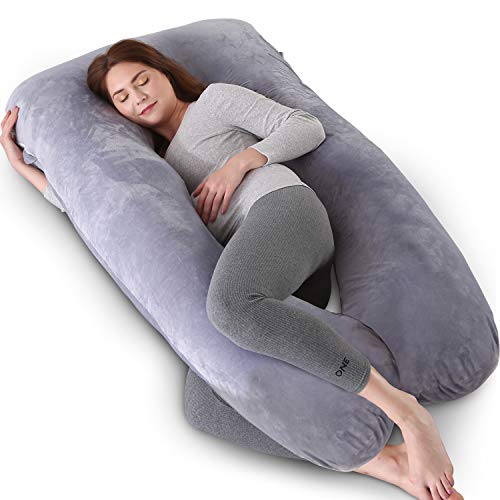 Kingta Pregnancy Pillow U Shaped Full Body Pillow with Washable Velvet Cover - 57 inches Maternity Pillow for Pregnant Women - Support Head, Back, Shoulder, Hips, Legs and Belly (Gray)­