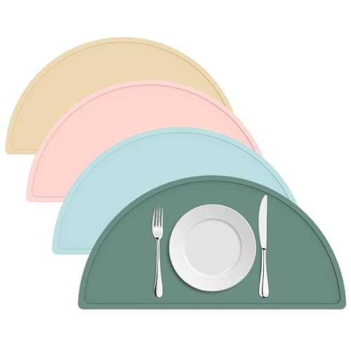 Silicone Placemats for Kids - Baby Toddler Placemats for Dining Table, Non-Slip Table Mats, Reusable, Dishwasher Safe, Set of 4 (Ether/Sage/Apricot/Pink)