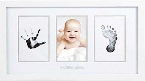 Pearhead Babyprints Wall Mount Frame, Handprint and Footprint Making Kit with Clean-Touch Ink Pad, Gender-Neutral Baby Keepsake Picture Frame, White