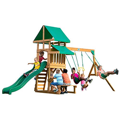 Backyard Discovery Belmont All Cedar Wood Playset Swing Set Green